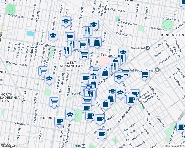 map of restaurants, bars, coffee shops, grocery stores, and more near in Philadelphia