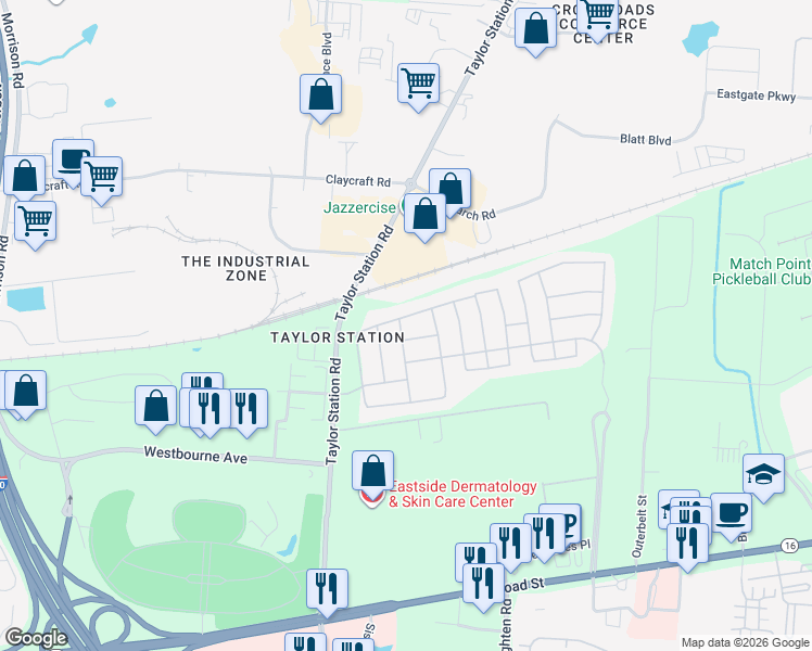 map of restaurants, bars, coffee shops, grocery stores, and more near 6108 Stockton Trail Way in Columbus
