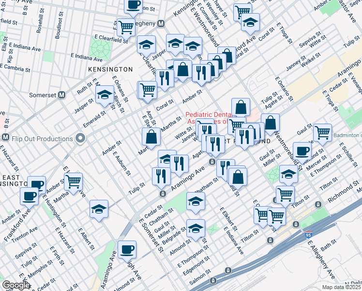 map of restaurants, bars, coffee shops, grocery stores, and more near 3037 Janney Street in Philadelphia