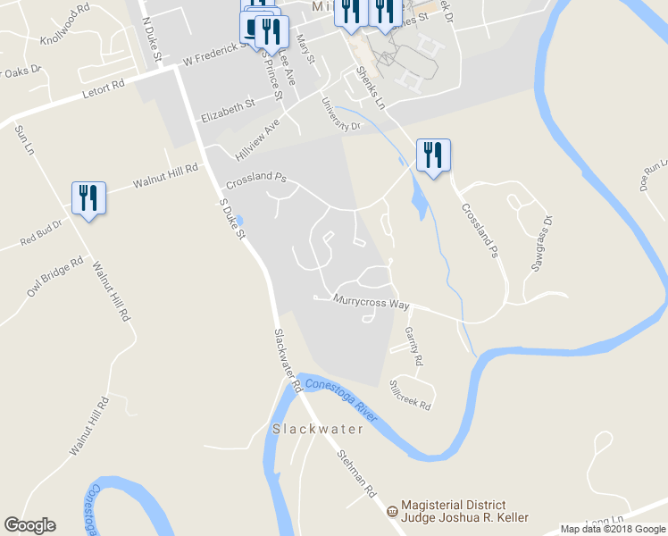 map of restaurants, bars, coffee shops, grocery stores, and more near 409 Stonegate Court in Millersville