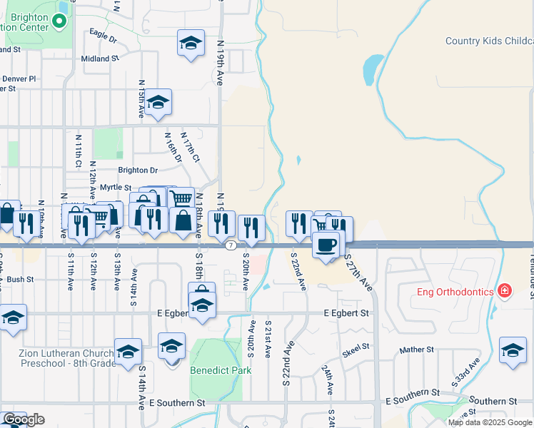 map of restaurants, bars, coffee shops, grocery stores, and more near 2151 East Bridge Street in Brighton