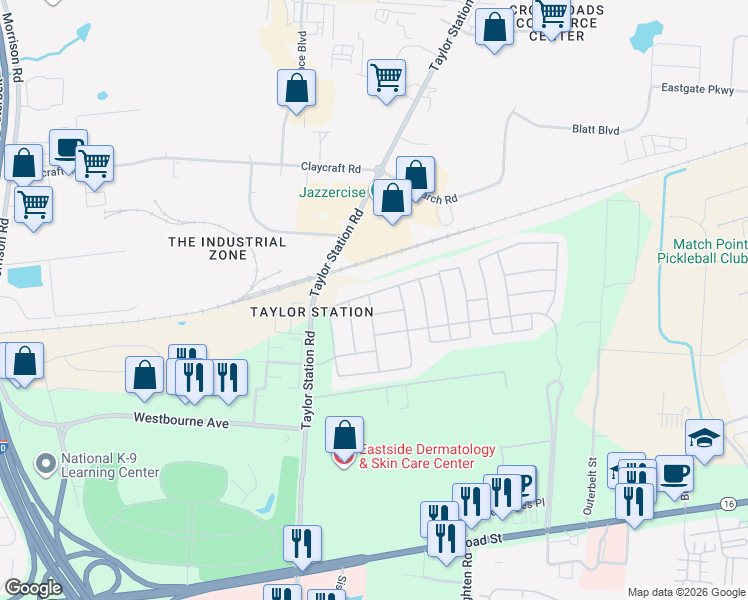 map of restaurants, bars, coffee shops, grocery stores, and more near 6108 Stockton Trail Way in Columbus