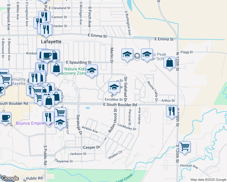 map of restaurants, bars, coffee shops, grocery stores, and more near 1040 Malory Street in Lafayette