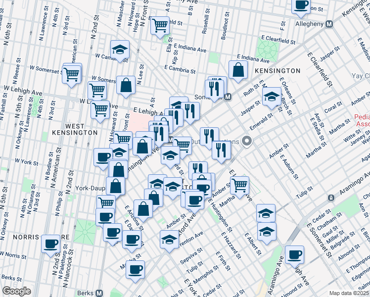 map of restaurants, bars, coffee shops, grocery stores, and more near 1849 East Harold Street in Philadelphia