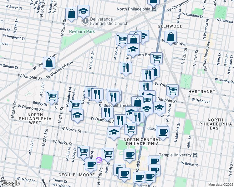 map of restaurants, bars, coffee shops, grocery stores, and more near 2270 North Chadwick Street in Philadelphia