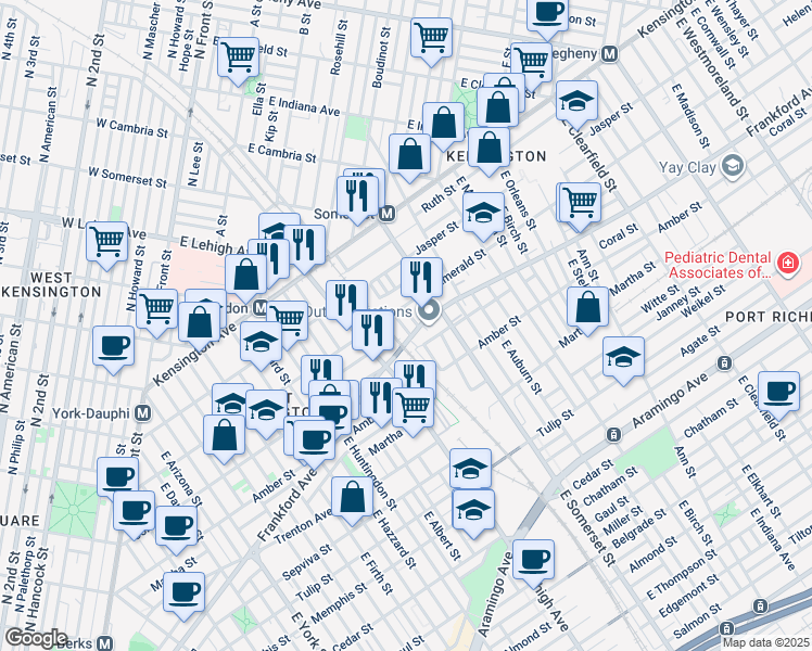 map of restaurants, bars, coffee shops, grocery stores, and more near 2025 East Sterner Street in Philadelphia