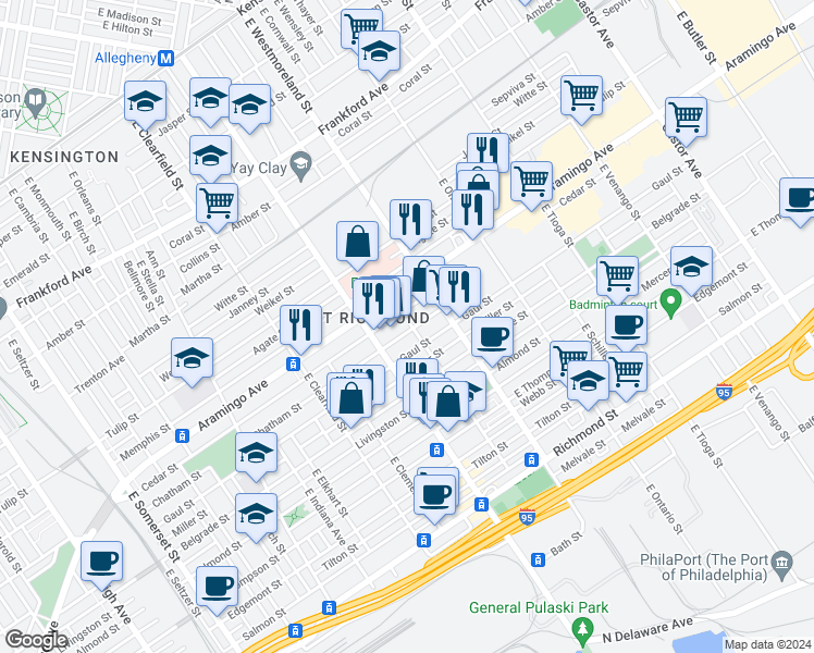 map of restaurants, bars, coffee shops, grocery stores, and more near 3246 Chatham Street in Philadelphia