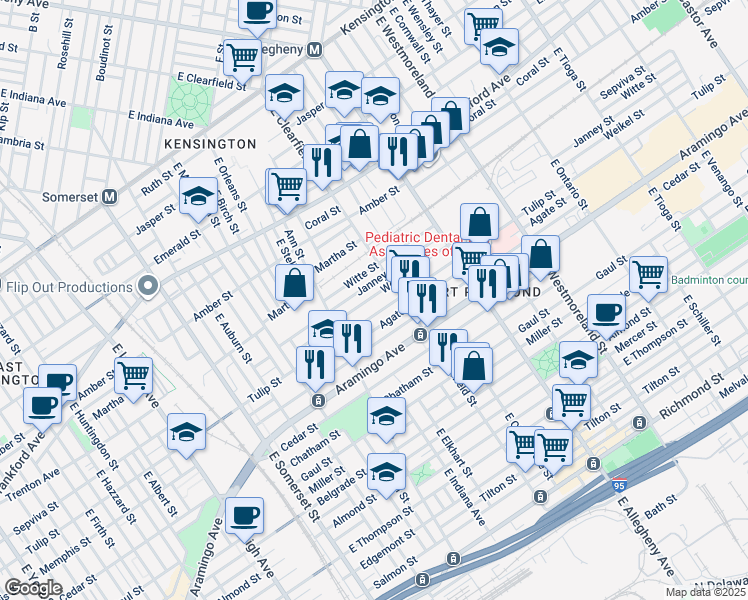 map of restaurants, bars, coffee shops, grocery stores, and more near 3075 Weikel Street in Philadelphia