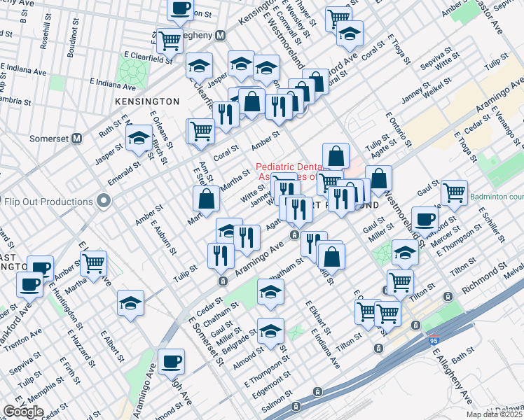 map of restaurants, bars, coffee shops, grocery stores, and more near 3075 Weikel Street in Philadelphia