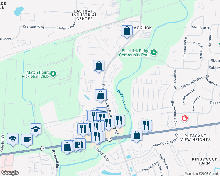 map of restaurants, bars, coffee shops, grocery stores, and more near 170 Heatherbridge Lane in Blacklick