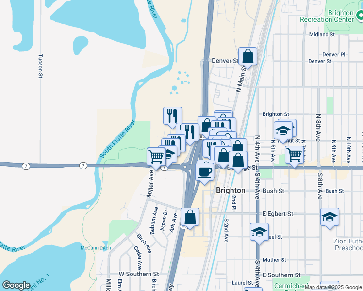 map of restaurants, bars, coffee shops, grocery stores, and more near 78 West Walnut Street in Brighton