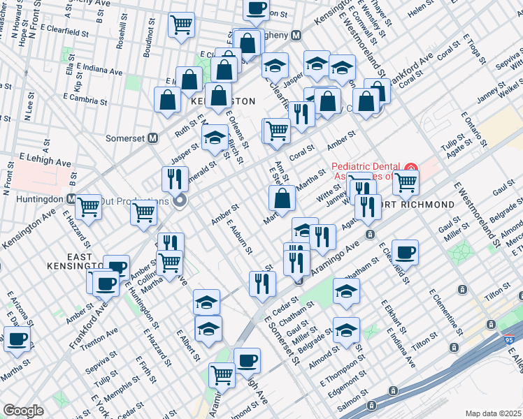 map of restaurants, bars, coffee shops, grocery stores, and more near 2137 East Monmouth Street in Philadelphia