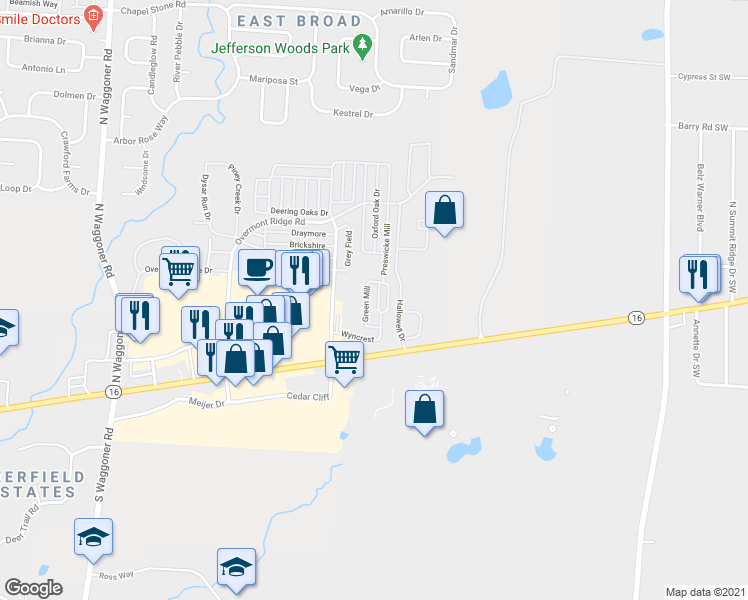 map of restaurants, bars, coffee shops, grocery stores, and more near 97 Green Mill in Blacklick