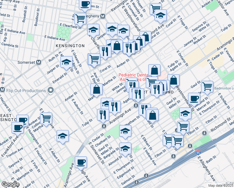 map of restaurants, bars, coffee shops, grocery stores, and more near 3045 Janney Street in Philadelphia