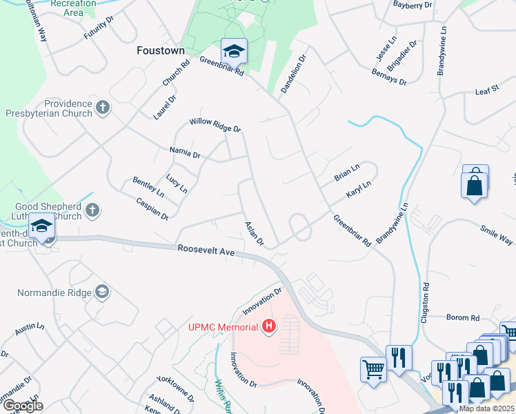 map of restaurants, bars, coffee shops, grocery stores, and more near 760 Willow Ridge Drive in York