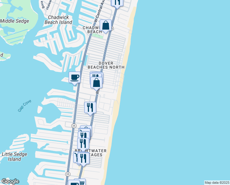 map of restaurants, bars, coffee shops, grocery stores, and more near 3252 Seaview Road in Lavallette