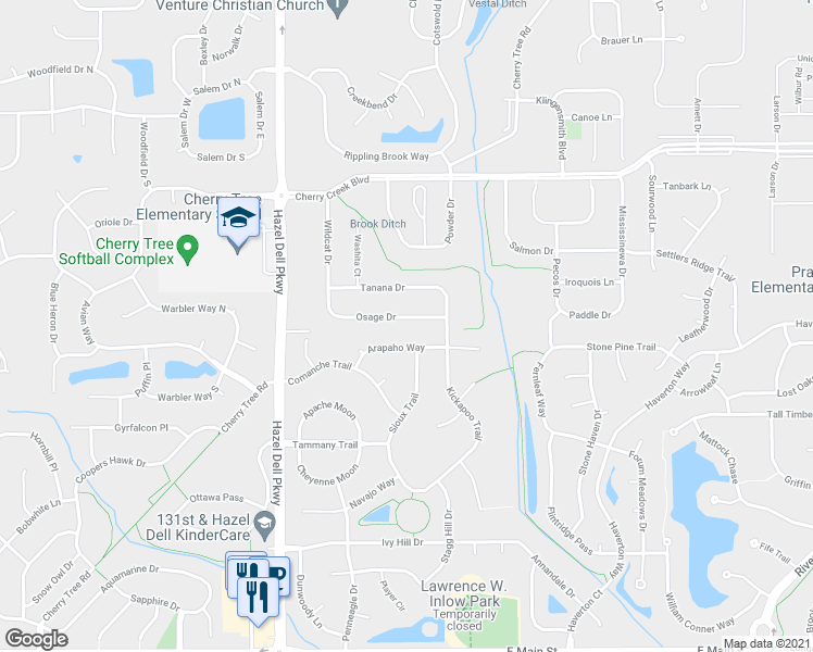 map of restaurants, bars, coffee shops, grocery stores, and more near 6051 Osage Drive in Carmel