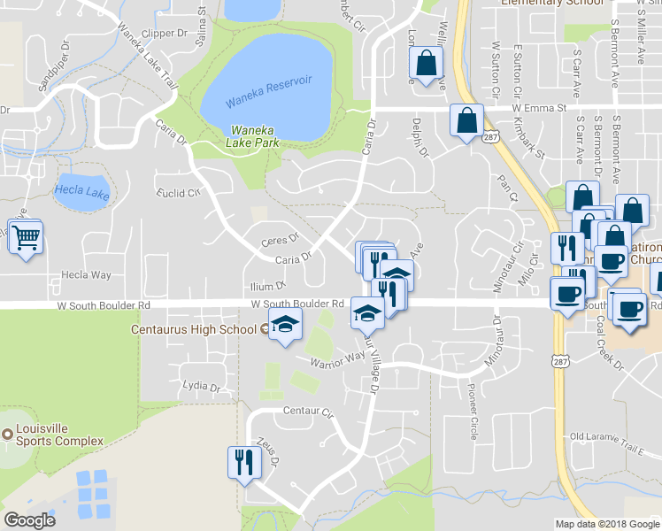 map of restaurants, bars, coffee shops, grocery stores, and more near 1267 Doric Drive in Lafayette