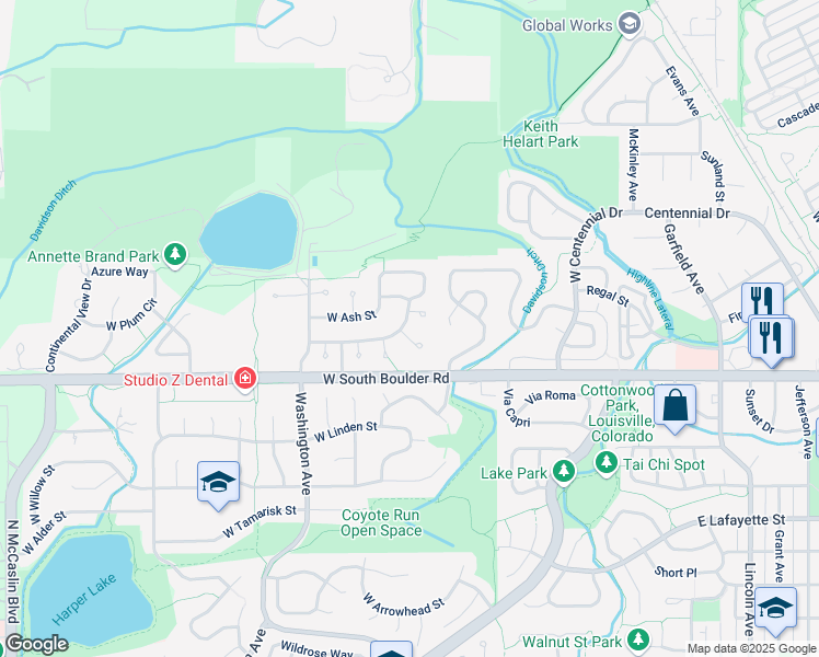 map of restaurants, bars, coffee shops, grocery stores, and more near 524 West Ash Court in Louisville