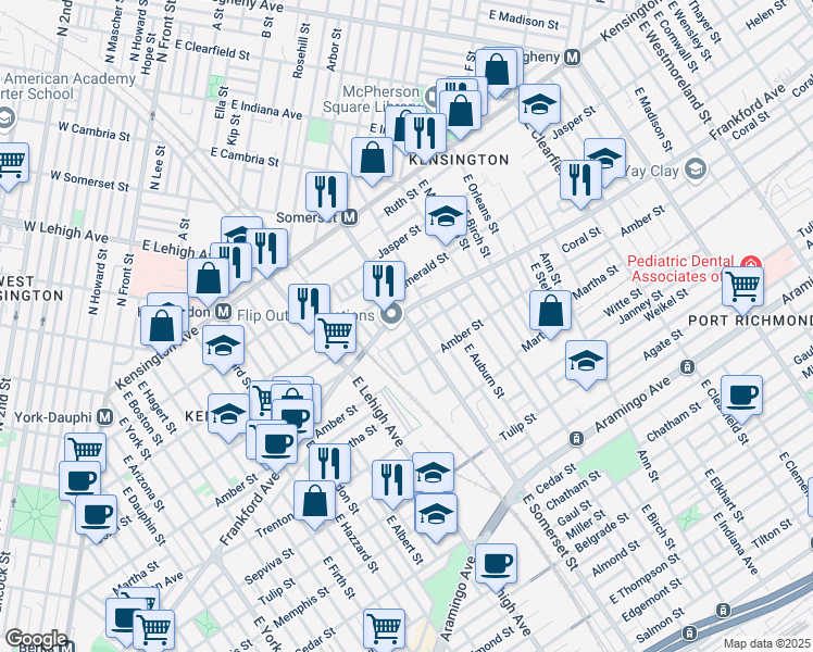 map of restaurants, bars, coffee shops, grocery stores, and more near 2026 East Somerset Street in Philadelphia