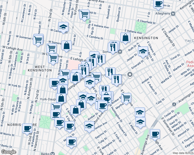 map of restaurants, bars, coffee shops, grocery stores, and more near 1841 East Harold Street in Philadelphia