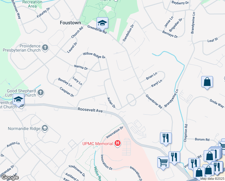 map of restaurants, bars, coffee shops, grocery stores, and more near 760 Willow Ridge Drive in York