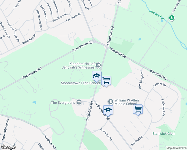 map of restaurants, bars, coffee shops, grocery stores, and more near 337 Bridgeboro Road in Moorestown