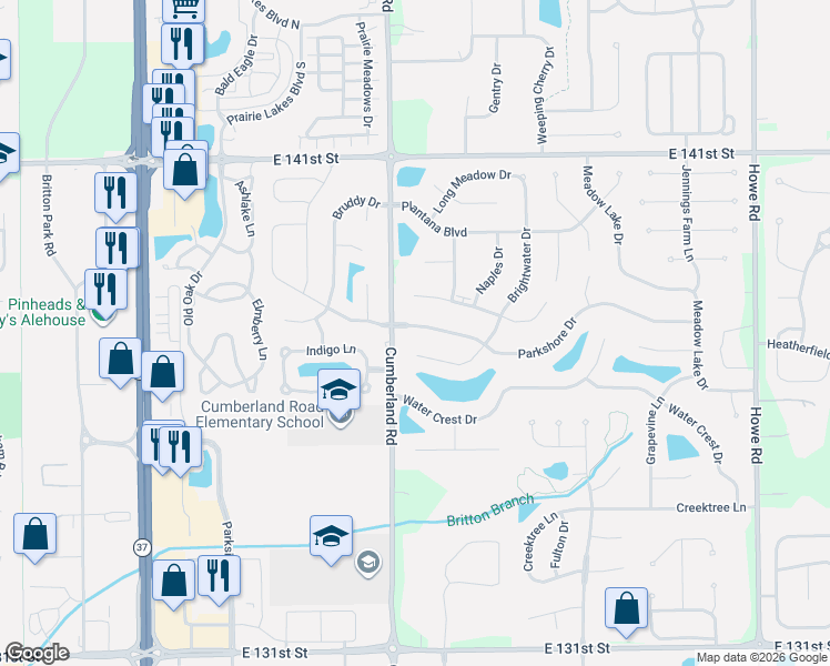 map of restaurants, bars, coffee shops, grocery stores, and more near 9852 Parkshore Drive in Fishers