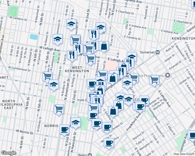 map of restaurants, bars, coffee shops, grocery stores, and more near in Philadelphia