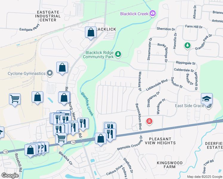 map of restaurants, bars, coffee shops, grocery stores, and more near 240 Macenroe Drive in Blacklick