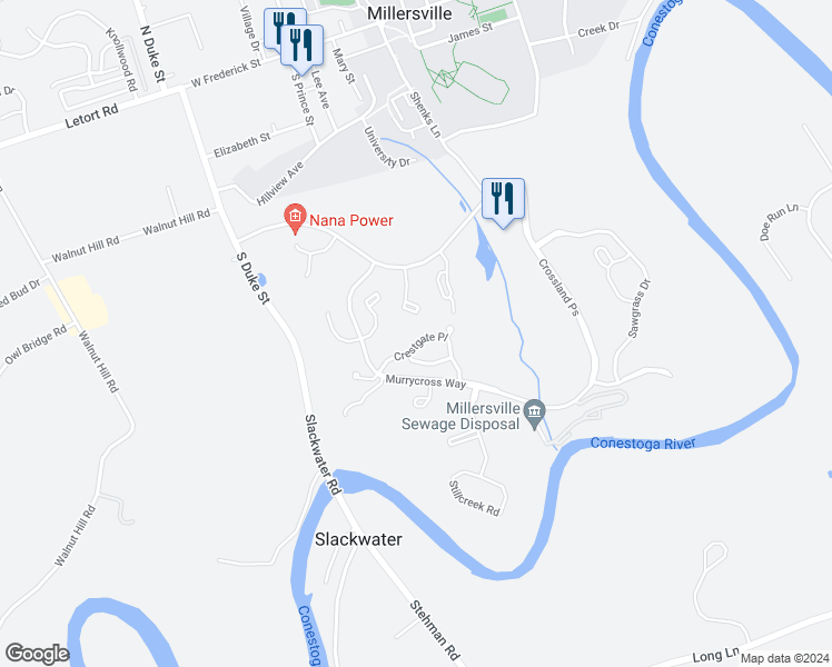 map of restaurants, bars, coffee shops, grocery stores, and more near 636 Crestgate Place in Millersville