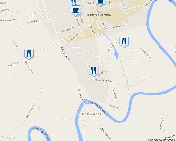 map of restaurants, bars, coffee shops, grocery stores, and more near 501 Thorngate Court in Millersville