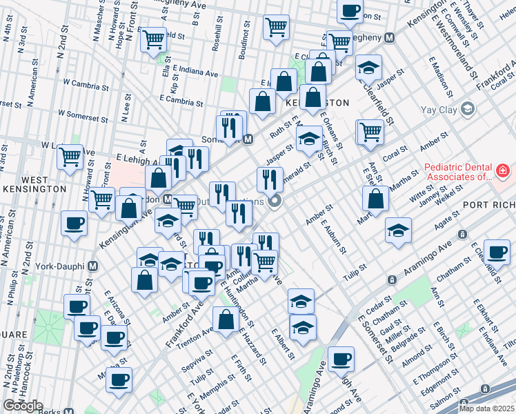 map of restaurants, bars, coffee shops, grocery stores, and more near 2015 East Sterner Street in Philadelphia