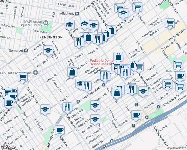 map of restaurants, bars, coffee shops, grocery stores, and more near 3089 Weikel Street in Philadelphia