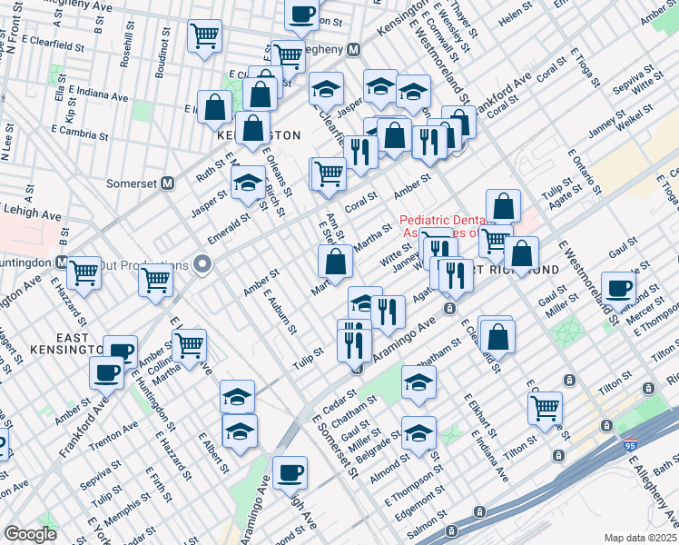 map of restaurants, bars, coffee shops, grocery stores, and more near 2153 Bellmore Street in Philadelphia