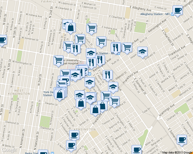 map of restaurants, bars, coffee shops, grocery stores, and more near 1835 East Harold Street in Philadelphia
