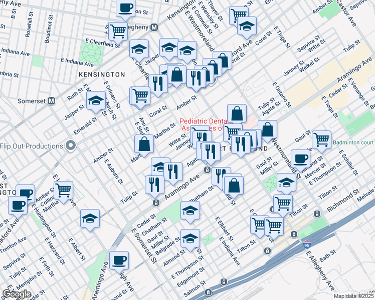 map of restaurants, bars, coffee shops, grocery stores, and more near 3091 Weikel Street in Philadelphia