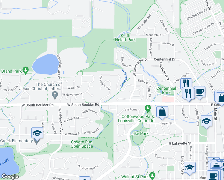 map of restaurants, bars, coffee shops, grocery stores, and more near 1832 Eisenhower Drive in Louisville