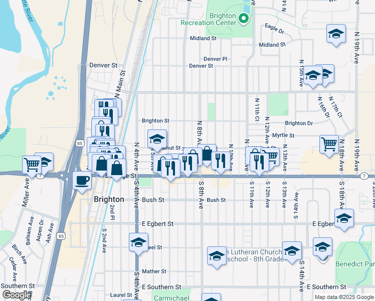 map of restaurants, bars, coffee shops, grocery stores, and more near 94 North 7th Avenue in Brighton