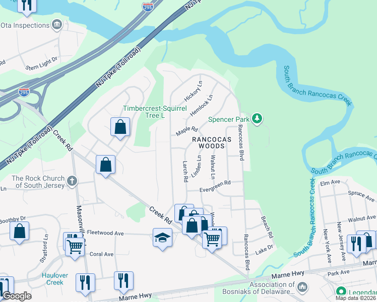 map of restaurants, bars, coffee shops, grocery stores, and more near 339 Larch Road in Mount Laurel Township