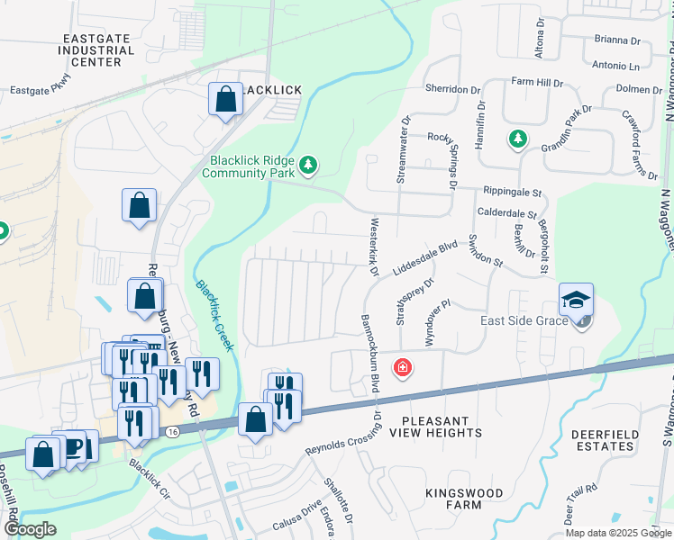 map of restaurants, bars, coffee shops, grocery stores, and more near 7437 Macgeorge Place in Columbus