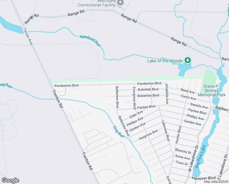 map of restaurants, bars, coffee shops, grocery stores, and more near 1502 Belleview Boulevard in Pemberton Township