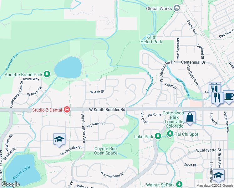 map of restaurants, bars, coffee shops, grocery stores, and more near 524 West Ash Court in Louisville