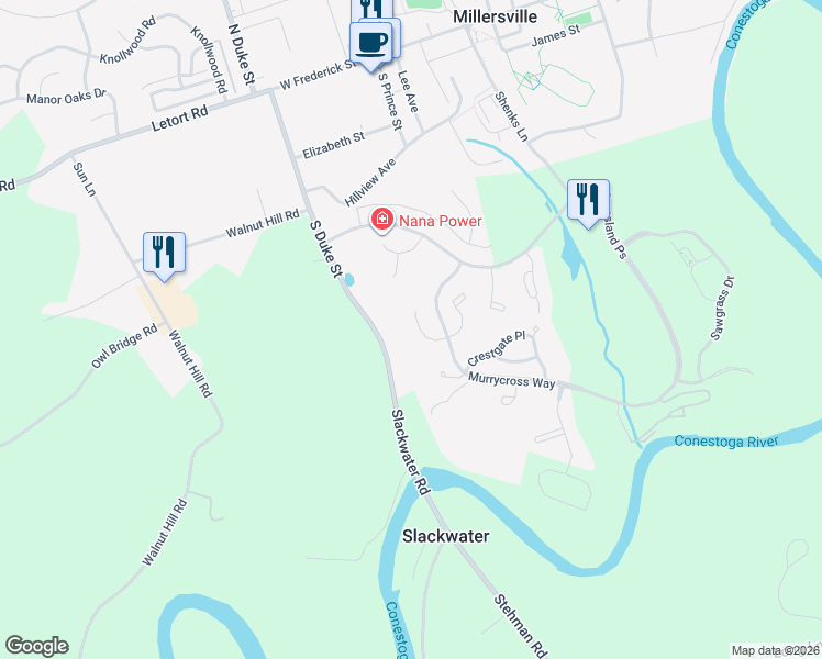 map of restaurants, bars, coffee shops, grocery stores, and more near 522 Thorngate Place in Millersville