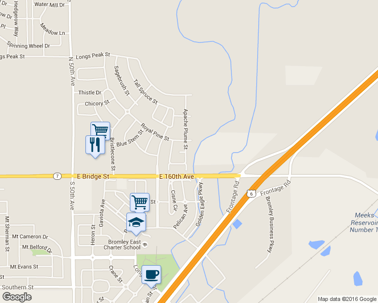 map of restaurants, bars, coffee shops, grocery stores, and more near 144 Apache Plume Street in Brighton