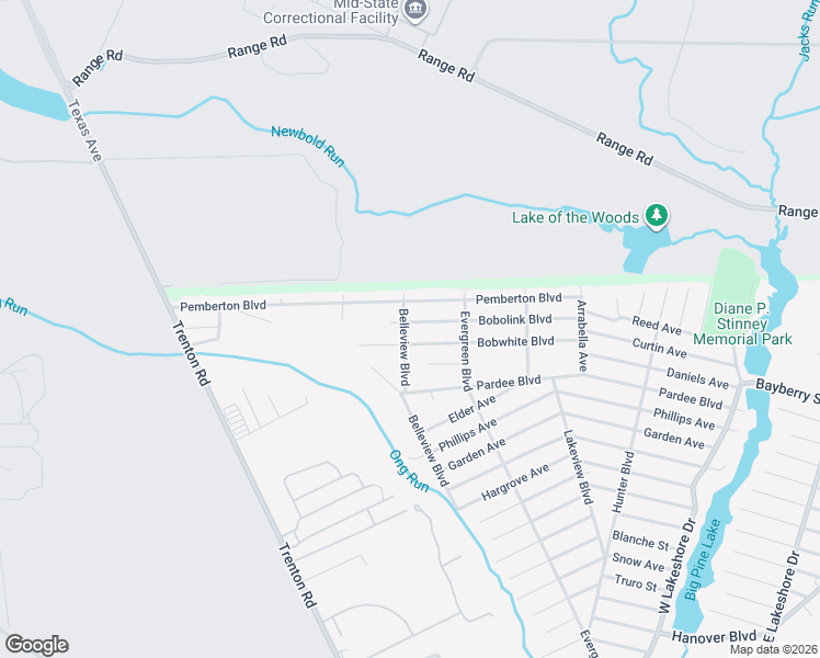 map of restaurants, bars, coffee shops, grocery stores, and more near 1502 Belleview Boulevard in Pemberton Township