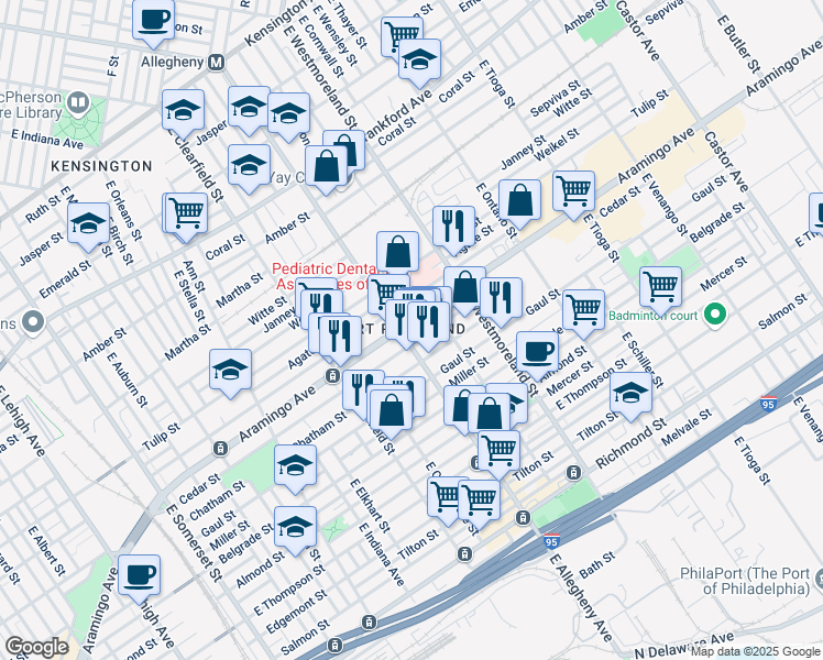 map of restaurants, bars, coffee shops, grocery stores, and more near in Philadelphia