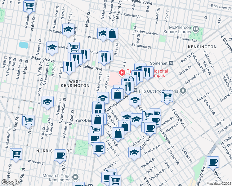 map of restaurants, bars, coffee shops, grocery stores, and more near 2535 North Lee Street in Philadelphia
