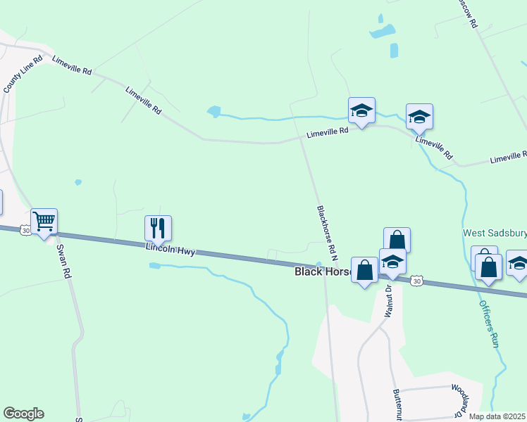 map of restaurants, bars, coffee shops, grocery stores, and more near 5005 West Lincoln Highway in Parkesburg
