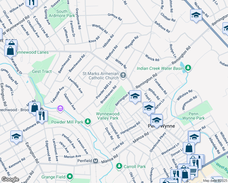 map of restaurants, bars, coffee shops, grocery stores, and more near 1528 Brookhaven Road in Wynnewood